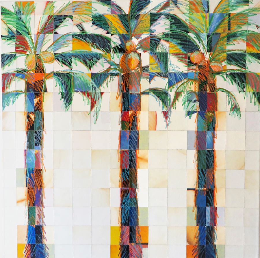 THREE PALM TREES  54”X54” canvas painting